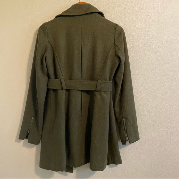 Tulle / Anthropologie Trench Coat Army Green Belted Waist Sz S - Picture 8 of 9